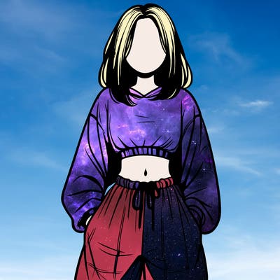 realistic girl faceless with baggy pants and a crop top