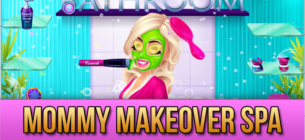 A woman with a green facial mask and cucumber slices on her eyes in a spa-themed game level.