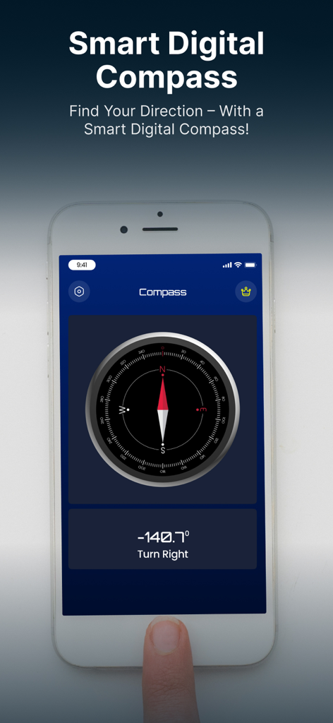 A smartphone displaying a smart digital compass interface for navigation within the Globe 3D Earth app.