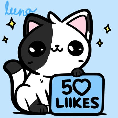 cat that has a sign that says 50likes