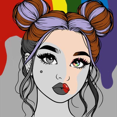 realistic girl with two buns on her hair and lips