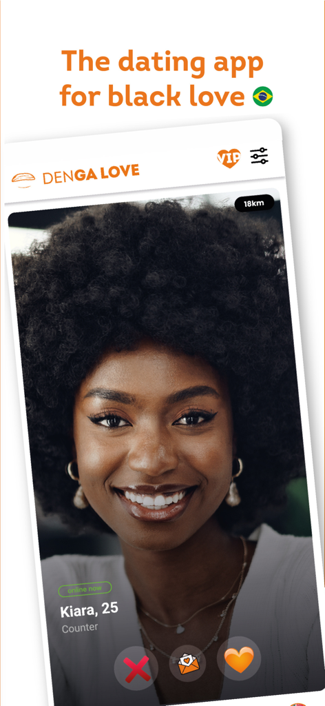 Denga Love: Black Dating - User profile screen on the Denga Love dating app featuring a young Black woman.