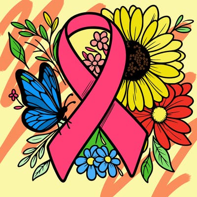 cancer awareness symbol with flowers and butterflies