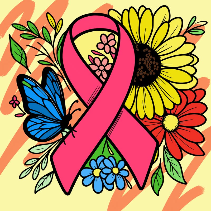 cancer awareness symbol with flowers and butterflies
