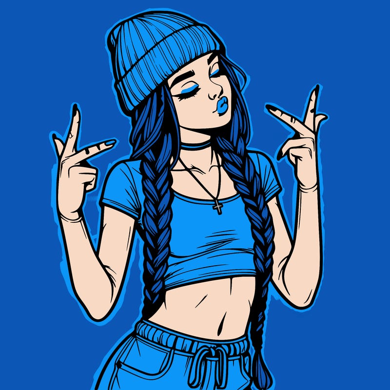 realistic teenage girl with braids and a beanie and crop top doing 🫶🏼