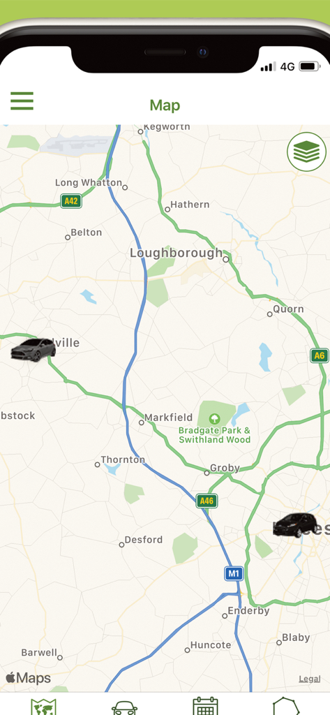 GTE Track - Mobile app map interface displaying real time vehicle tracking locations