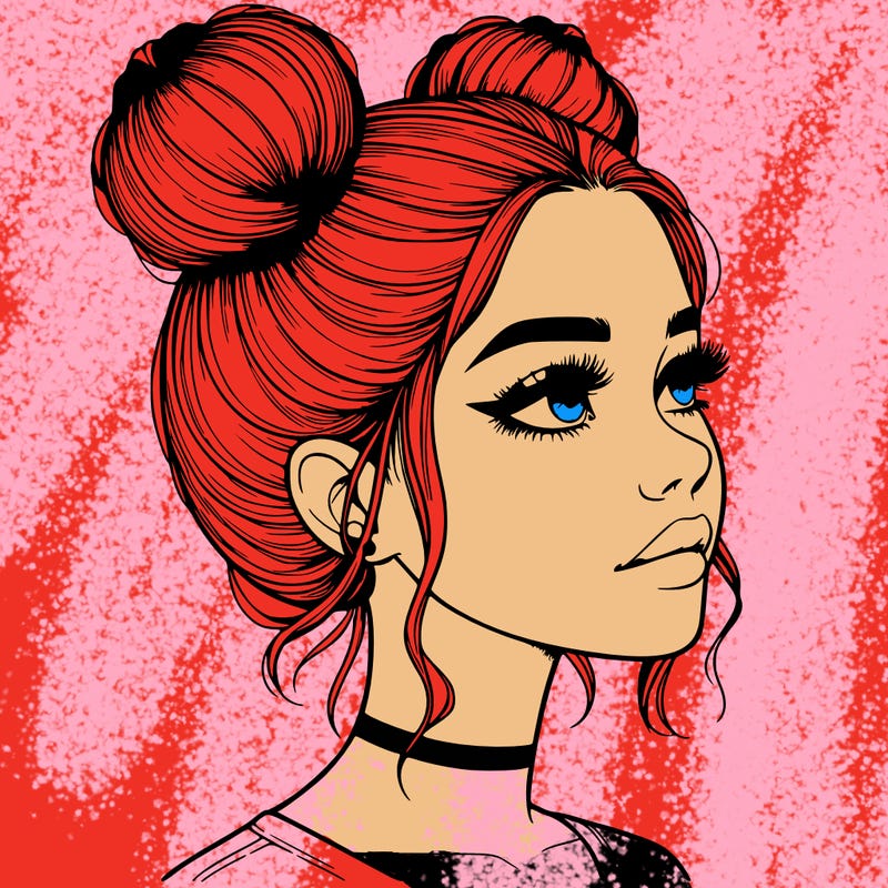 realistic girl with buns on the top of her head