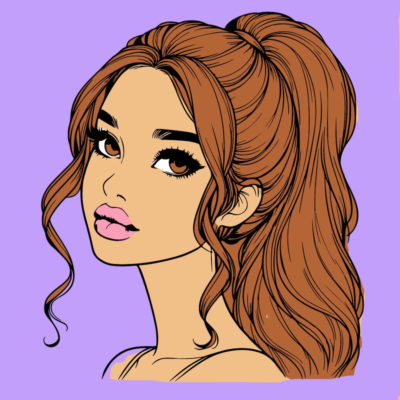 realistic girl with a ponytail on her hair and lips