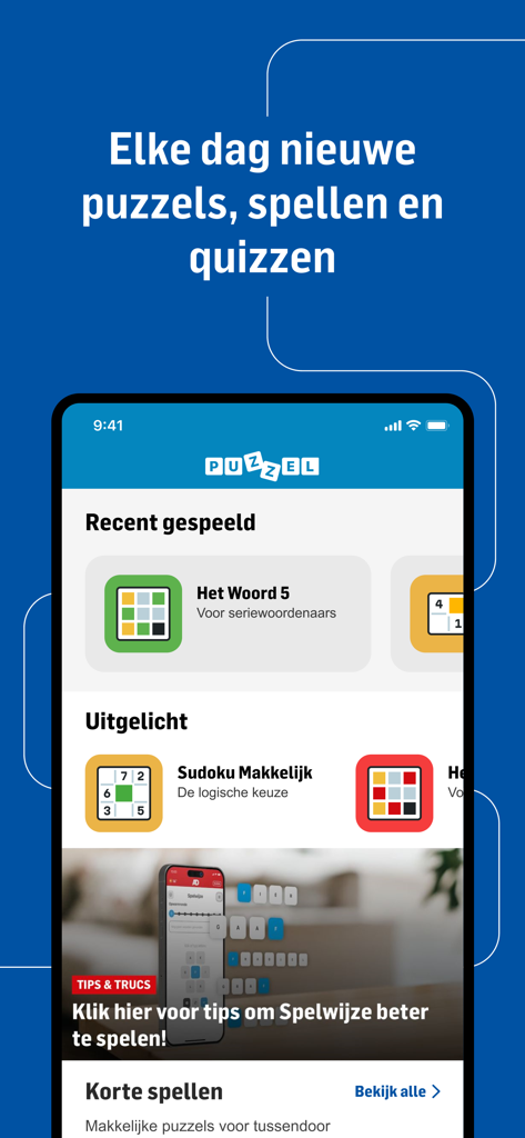 PZC nieuws - Puzzle and games section of the PZC nieuws app featuring Sudoku and word games.
