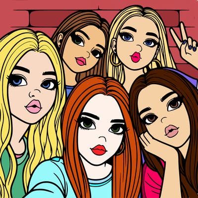 group of teen girls friends y2k up close in a selfie