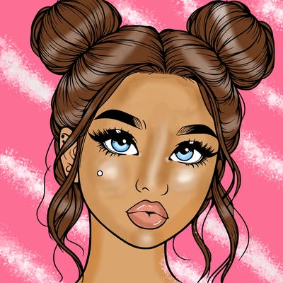 realistic girl with two buns on her hair and lips