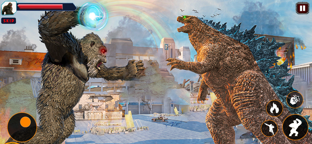 Monster™ King Kong vs Godzilla - King Kong e Godzilla si affrontano in una battaglia tra mostri giganti in una città.