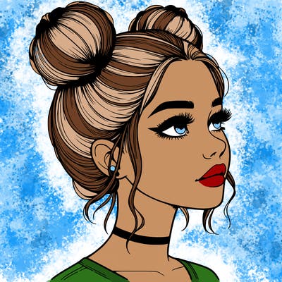 realistic girl with buns on the top of her head