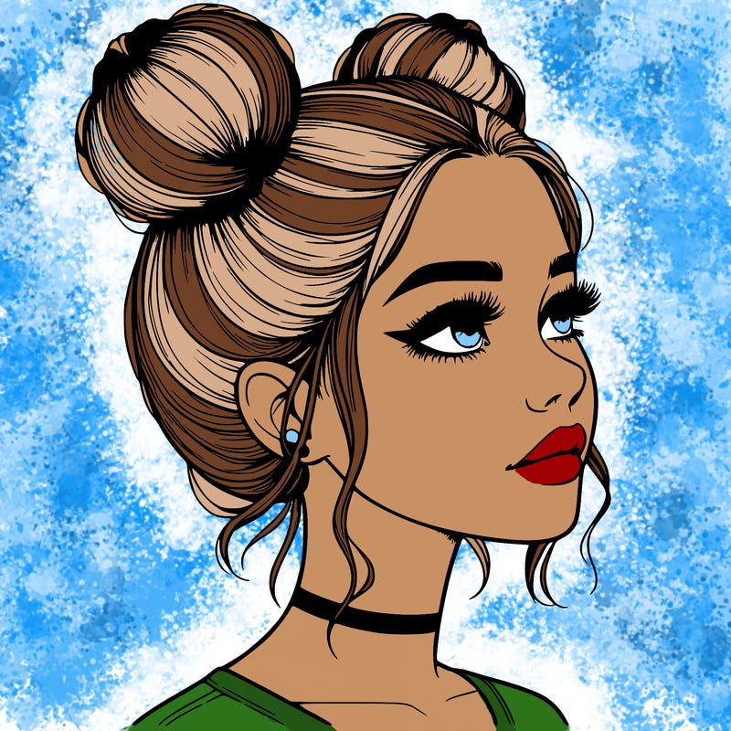 realistic girl with buns on the top of her head