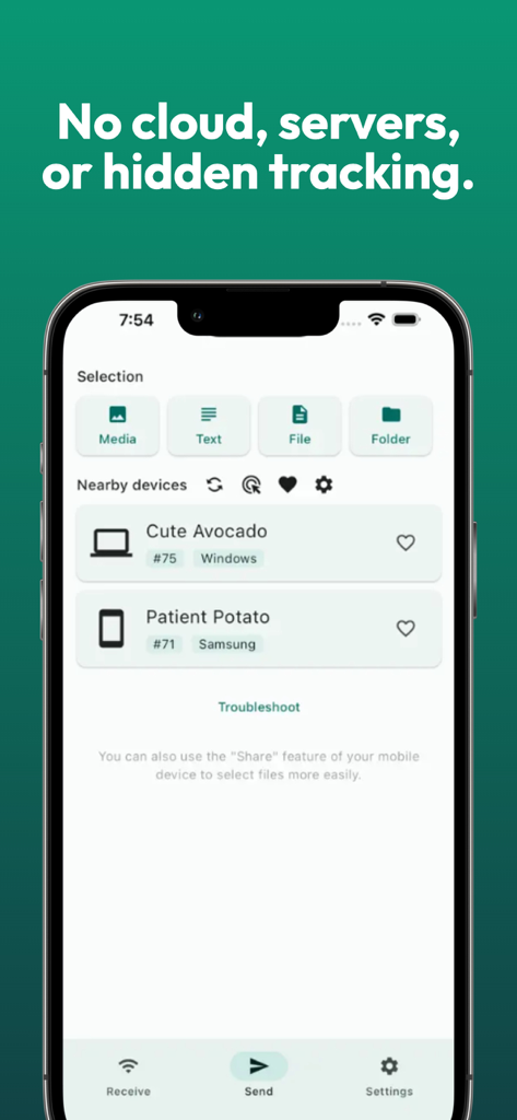 LocalSend - Interfaccia dell'app LocalSend che mostra i dispositivi vicini per trasferimenti di file offline sicuri e privati.