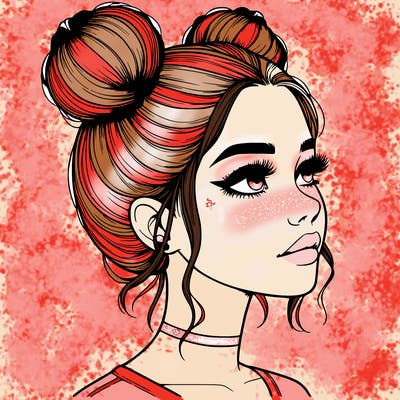 realistic girl with buns on the top of her head