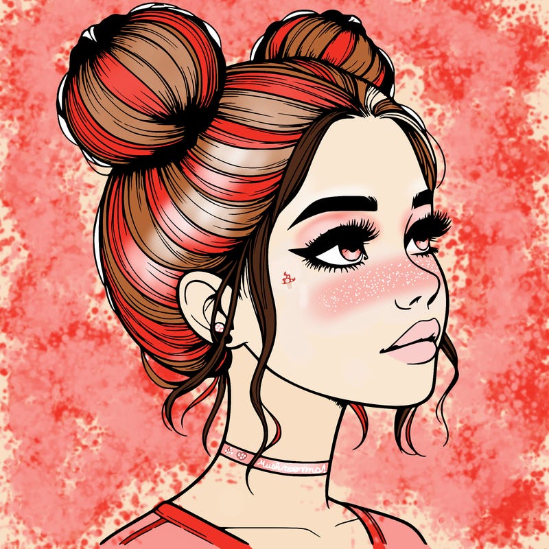 realistic girl with buns on the top of her head