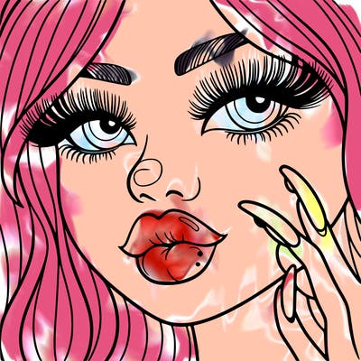 a girl with big lips and long eyelashes and long nails