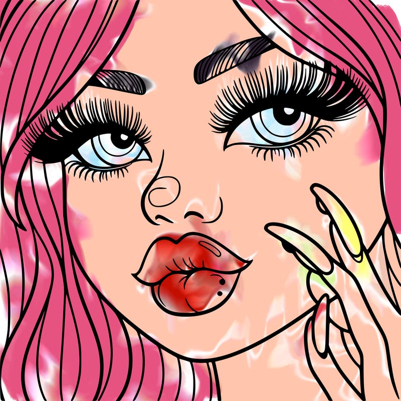 a girl with big lips and long eyelashes and long nails