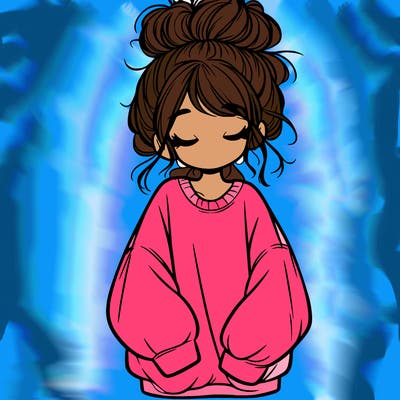 girl with baggy sweatshirt and messy bun