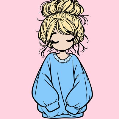 girl with baggy sweatshirt and messy bun