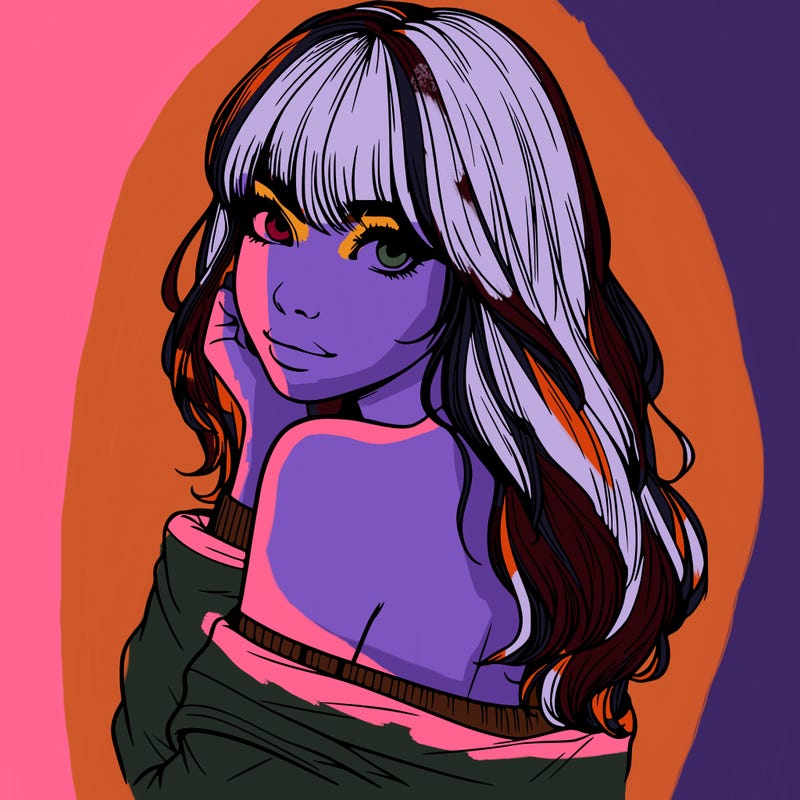 realistic girl with bangs looking over her shoulder