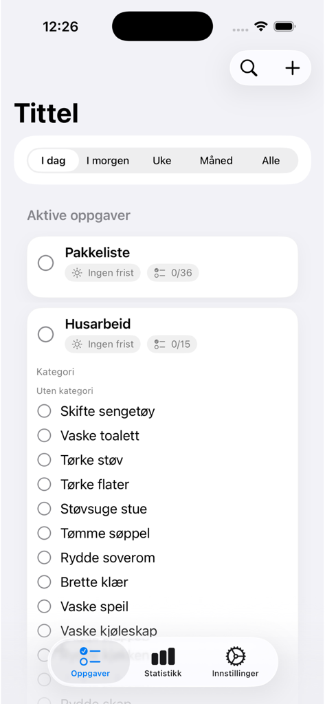 FullControl - FullControl app minimalist todo list showing housework tasks and subtasks on an iPhone