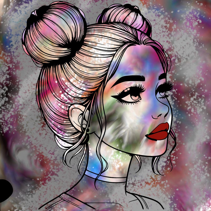 realistic girl with buns on the top of her head