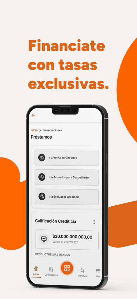 Mobile screen of Galicia Office app displaying business loan options and credit limit.