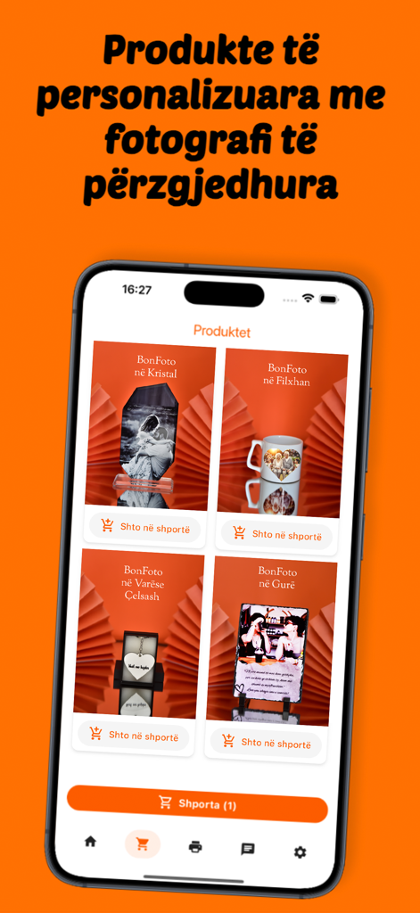 BonFoto - BonFoto mobile app interface showing personalized photo gift products like mugs crystals and keychains