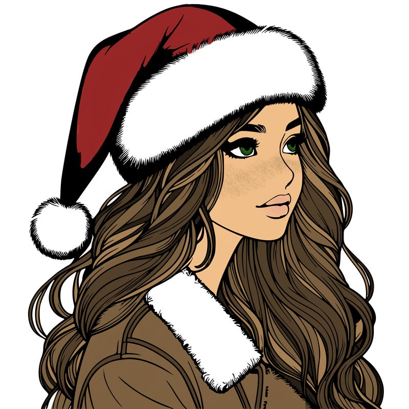 realistic girl in santa hat
