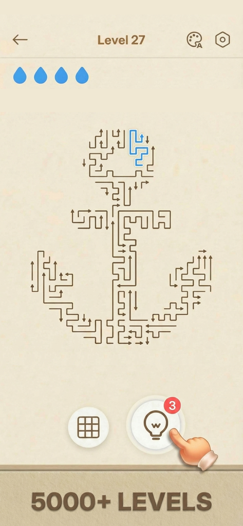 Arrows GO 미니멀리스트 퍼즐, 앵커 모양과 레벨 진행 상황 표시