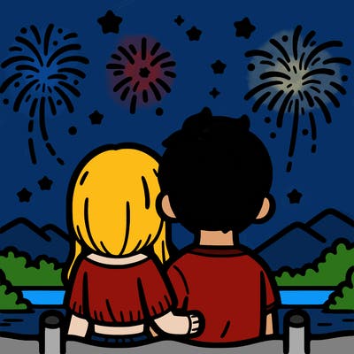 couple watching fireworks