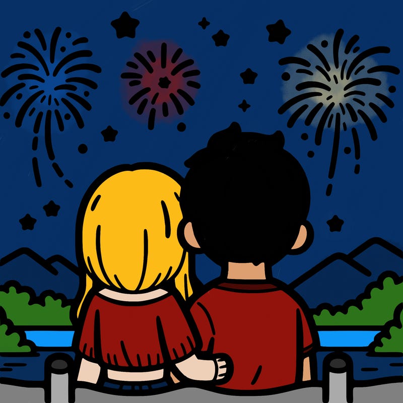 couple watching fireworks