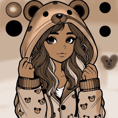 realistic girl in a animal pjs hoodie