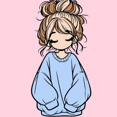 girl with baggy sweatshirt and messy bun