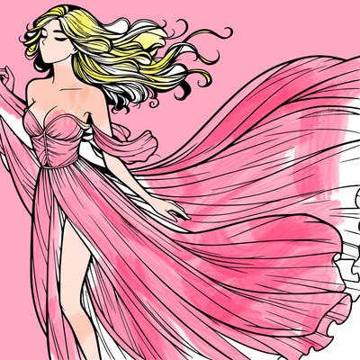 realistic woman in dress flowing the the wind