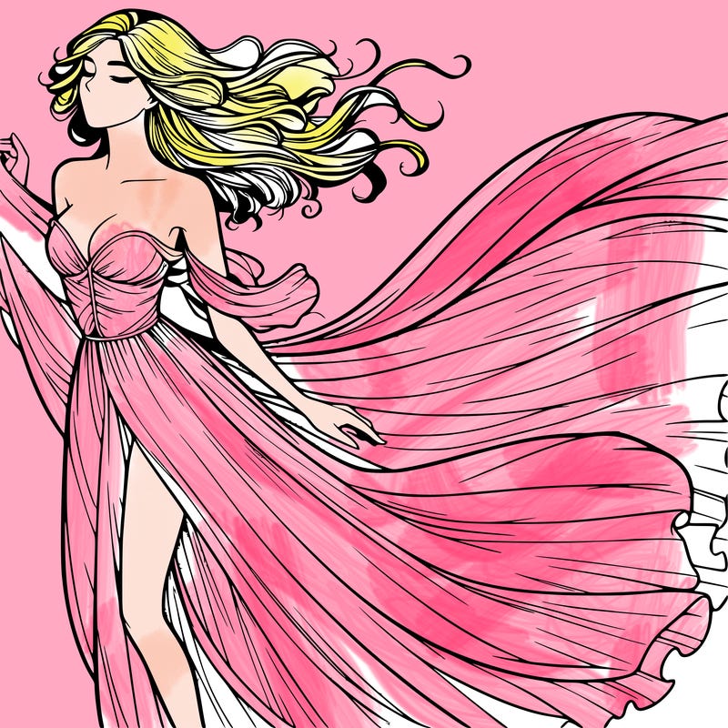 realistic woman in dress flowing the the wind