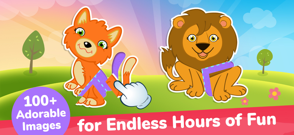 123 Kids Fun Magic Puzzles - Toddler jigsaw puzzles featuring cute cartoon fox and lion animals.