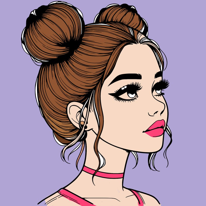 realistic girl with buns on the top of her head