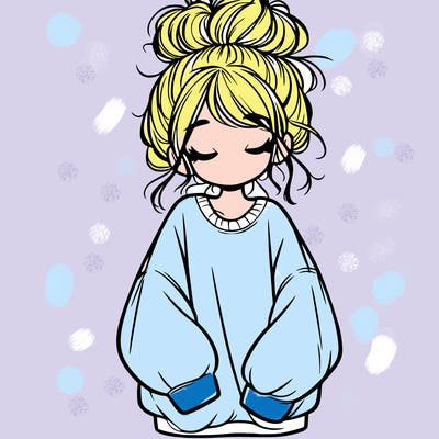 girl with baggy sweatshirt and messy bun