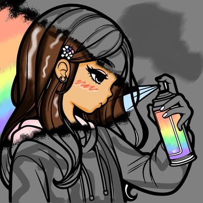 a realistic girl spray painting