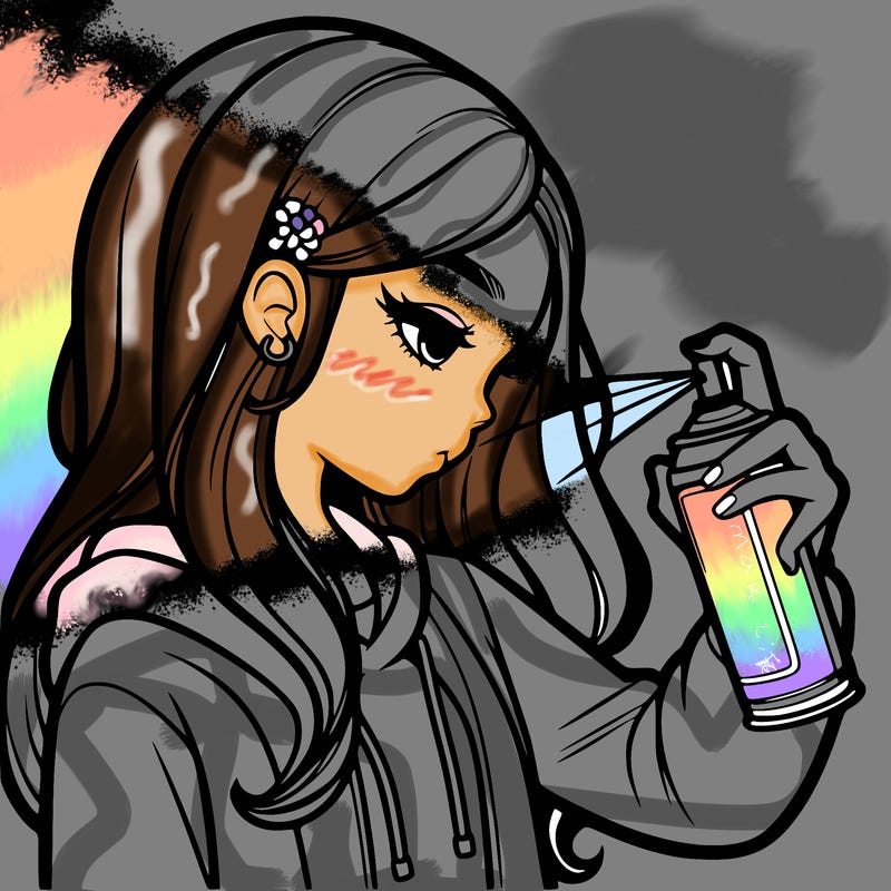 a realistic girl spray painting