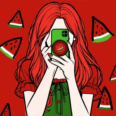 a realistic girl holding her phone taking pictures