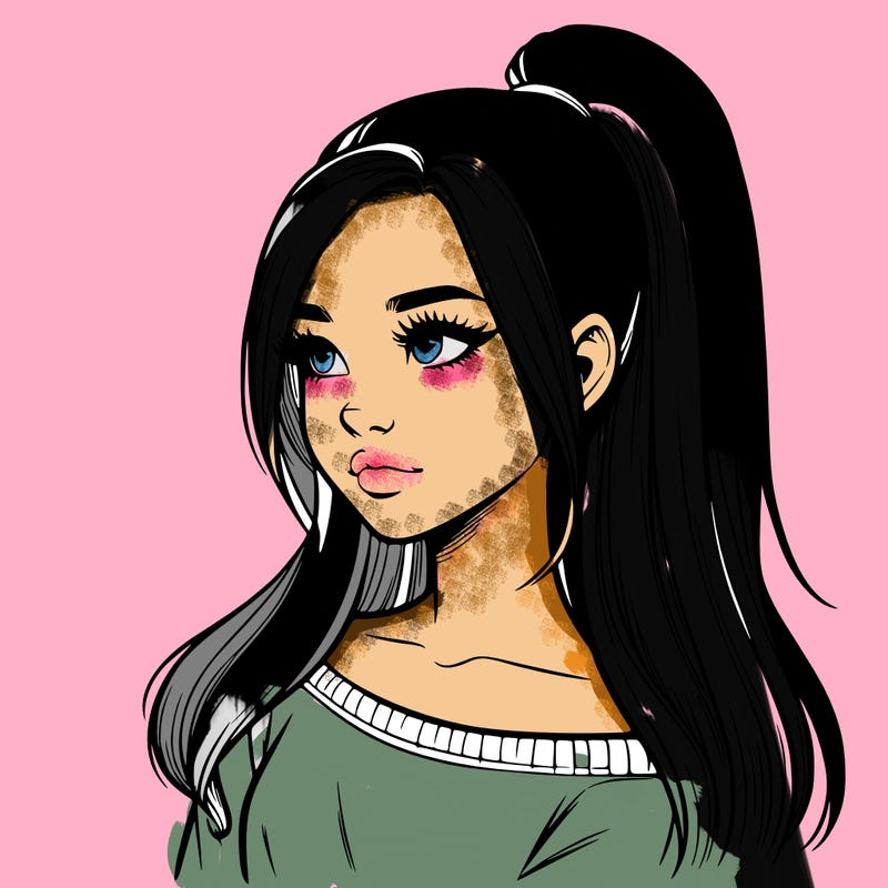 realistic girl with a high ponytail