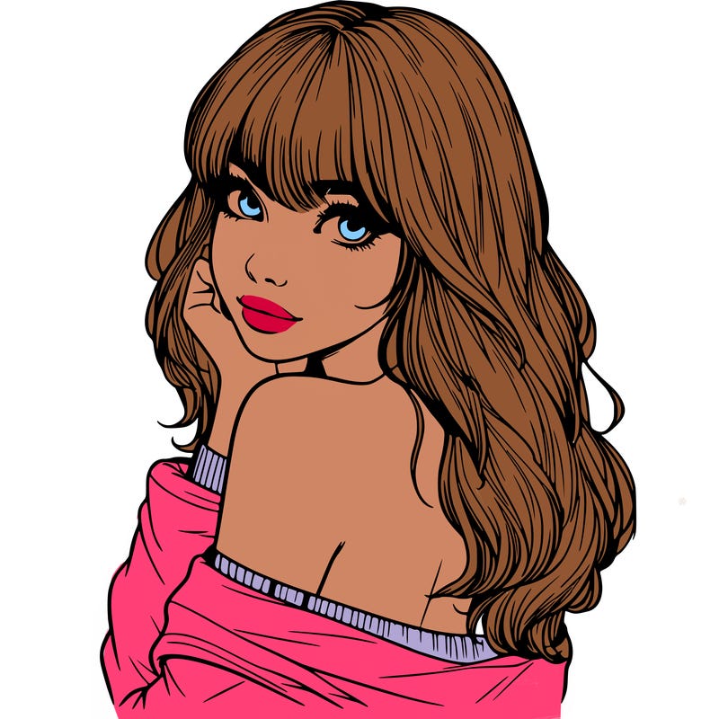 realistic girl with bangs looking over her shoulder