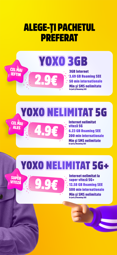 Tre piani di abbonamento mobile personalizzabili visualizzati nell'interfaccia dell'app YOXO