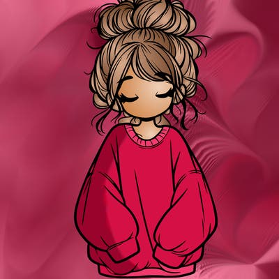 girl with baggy sweatshirt and messy bun