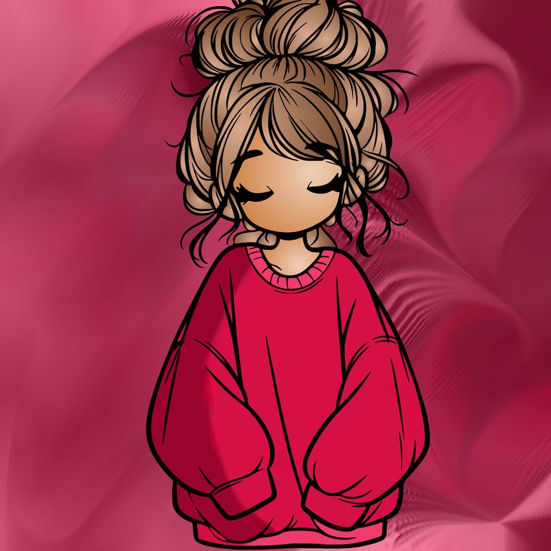 girl with baggy sweatshirt and messy bun