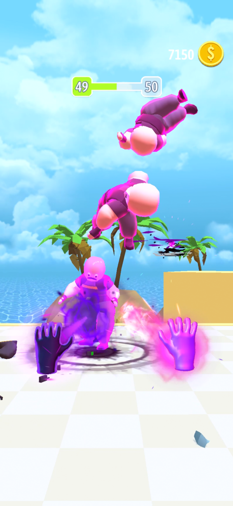 Elemental Gloves - Magic Power - First person perspective of using purple elemental magic gloves to defeat enemies on a beach